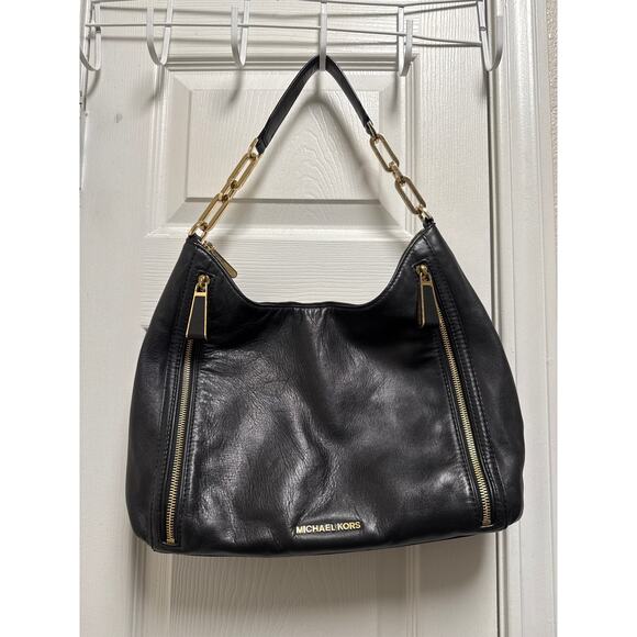 Michael Kors Matilda Black Leather Chain Handle Slouchy Boho Shoulder Bag - Picture 2 of 8